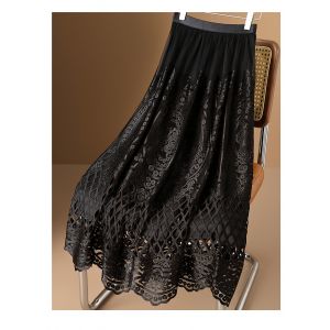 SDK155 Embroidered women skirt in Black