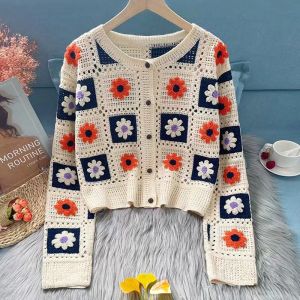 Crochet Daisy Knit Square Cardigan