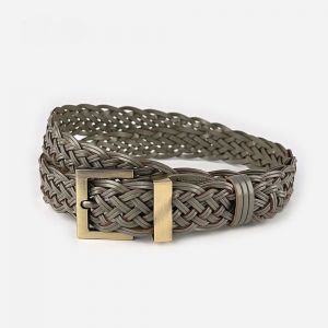 Plait Faux Leather Belt with Gold Buckle in Olive