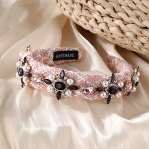 HA770 Crystals designer inspired tweed headband in Pink