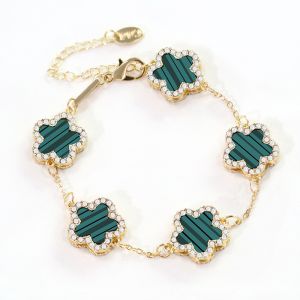 EUR170 Five diamante edge petals bracelet in Green