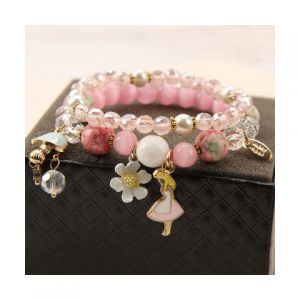 EUR398 little girl featured elasticated bracelet in Pink
