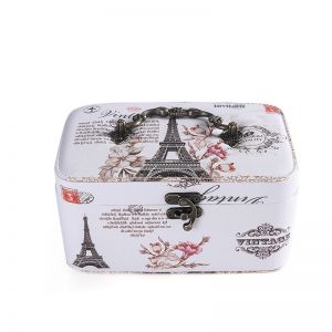PUR053 Antique Eiffel towel print jewellery box in Cream