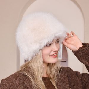 Faux Fur Soft Fluffy Winter Warm Plush Round Hat 