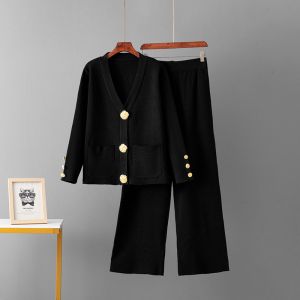 Knit 2 Button-Down Cardigan & Wide-Leg Trousers