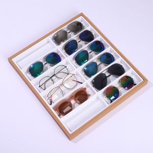 ST006 Double sunglasses wood stand with 12 grid in White