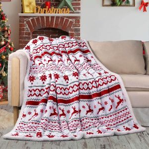 BLK002 Christmas reindeer blanket in White/Red