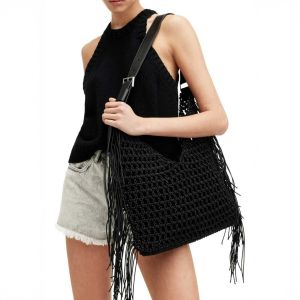 Woven Boho Shoulder Bag with Statement Fringe