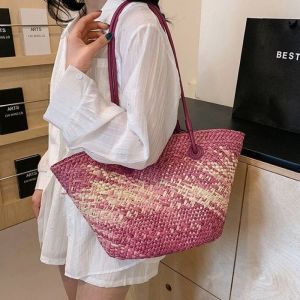 Vibrant Ombre Straw Beach Bag