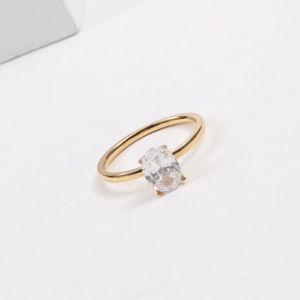 RIN031 rectangle Crystal ring in Gold (UK Size 7)