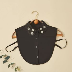 Floral Details Detachable Cotton Collar in Black 7731