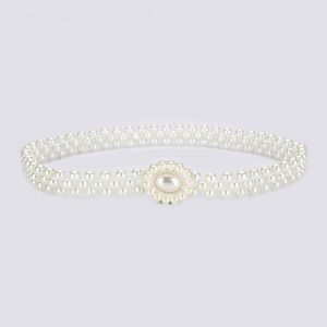BEL044 Pearl stretchy belt with oval pearls buckle in Ivory