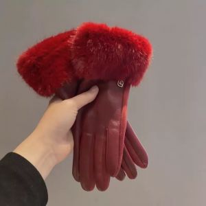 Fur Trim Faux Leather Gloves