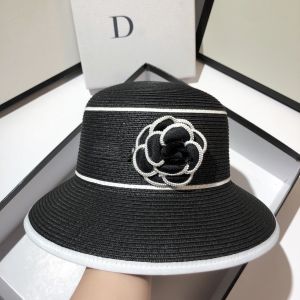 Straw Hat with Camellia Detail in Black WA205