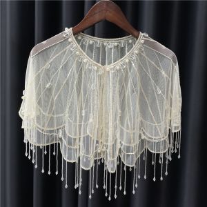 Cream Sheer Perlies and Crystals Occasions Shawl with Fringe
