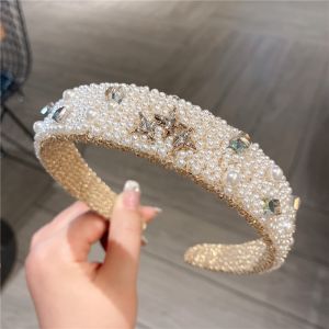 HA797 Pearl headband with crystals stars in Nude