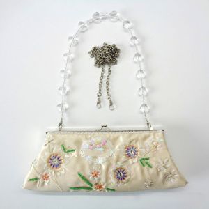Embroidered Beaded Kiss-Lock Clutch Bag