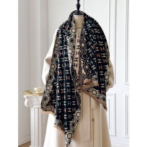 Luxury Monogram H Pattern Scarf in Black/Beige WS059