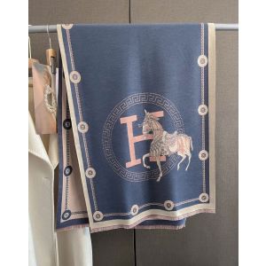 Horse & "H" Print Wool Scarf in Blue WS044
