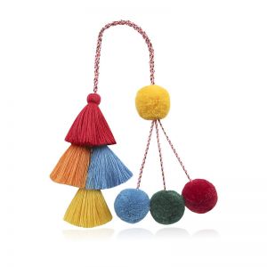 60256 Pompom and tassels bag pendant in multi colours