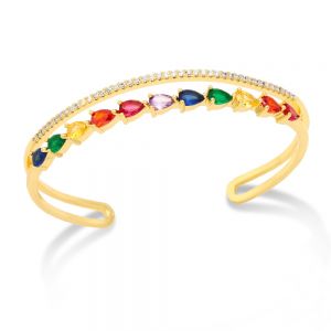 EUR180 multi coloured oval crystals bangle in Gold