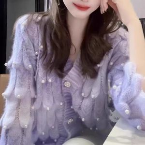 SK171 Mermaid themed cardigan with pearls detail in Lilac