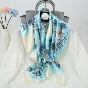 F748 Floral print neck scarf in Aqua Blue