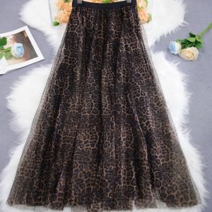 Shimmery Crystals Leopard Print Tulle Maxi Skirt