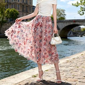 Whimsical 3D Flower Mesh Skirt