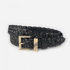 Plait Faux Leather Belt with Gold Buckle in Black