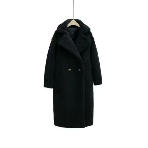 SK112 high quality long teddy bear long coat in Black