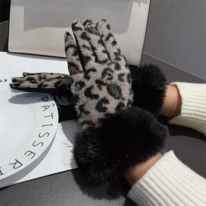 Leopard Print Winter Gloves with Faux Fur Trim Cuffs