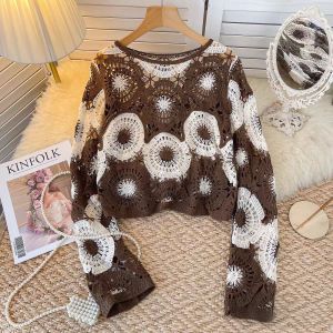 Floral Medallion Crochet Knit Sweater