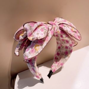 HA801 Oversize bow headband with tiny flowers in Rose Pink