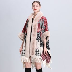 810 Dogtooth mix super snuggling poncho in Red