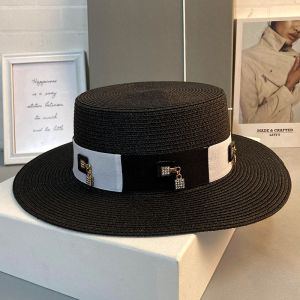 WA176 diamante padlock straw hat in Black