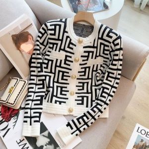 Geometric Print Cardigan with Gold Buttons