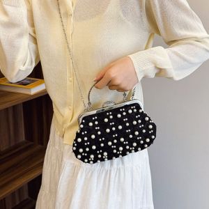 Vintage Style Pearls and Flowers Details Clutch Bag
