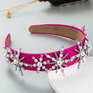 HA757 Pearls and crystals flakes headband in Fuschia
