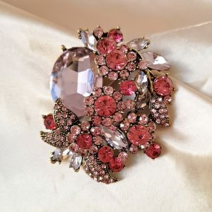 1541 Large crystal rose brooch in mixed Pink
