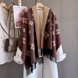 Soft Floral Knit Scarf with Tassels