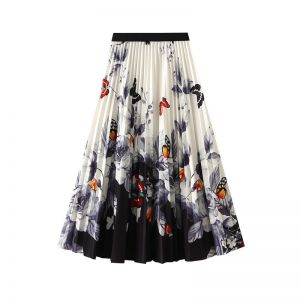 SDK158 abstract Butterflies pleated skirt in White