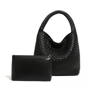 B1683 hand weave style Large tote bag in Black