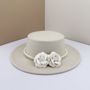 Fedora Hat with Camellia Flowers & Faux Pearl Band