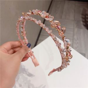 HACH704 Delicate crystal beads hairband in Pink