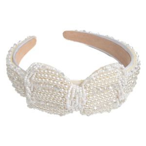 SS55 large pearl bow detail headband in Ivory