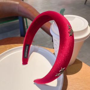 HA796 Velvet headband with crystal stars details in Red