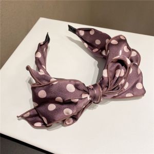 HA832 Oversize bow headband with polka dots print in Mauve