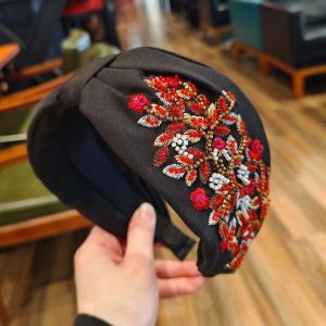 Regal Red & Gold Floral Beaded Headband