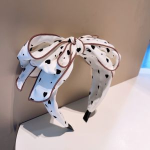 HA834 Oversize bow headband with small hearts in White